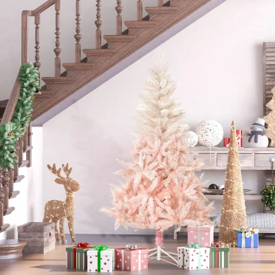 HOMCOM Pink Christmas Tree, 6ft Artificial Christmas Tree, Holiday Home Decoration with Metal Stand, Automatic Open