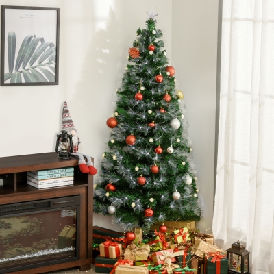 HOMCOM 6ft White Light Artificial Christmas Tree w/ 230 LEDs Star Topper Tri-Base Full Bodied Seasonal Decoration Pre-Lit Home