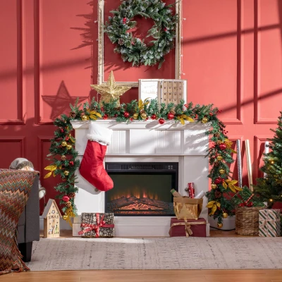 HOMCOM 2.7M Artificial Christmas Garland with Pine Cones Decorations Seasonal Style, for Home Fireplace Doors