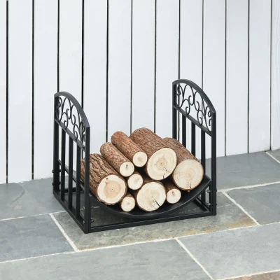Outsunny Iron Arched Log Rack Black