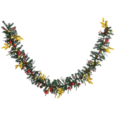 HOMCOM 2.7M Artificial Christmas Garland with Pine Cones Decorations Seasonal Style, for Home Fireplace Doors