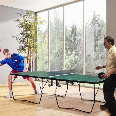 SPORTNOW 9FT Foldable Ping Pong Table, Tennis Table, with 8 Wheels, for Indoor and Outdoor Use - Green