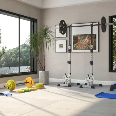 Soozier 2-Piece Pair Steel Height Adjustable Barbell Squat Rack and Bench Press 23" x 29.75" x 69.25"