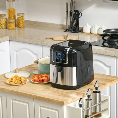 HOMCOM 6.5L Single Basket Air Fryer, 80-200°C Temperature, Black and Grey
