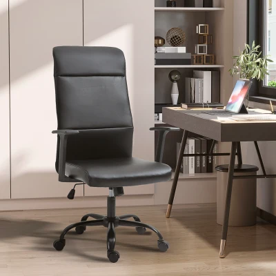 Vinsetto High Back Office Chair, Faux Leather Computer Desk Chair with Adjustable Height, Armrests, Swivel Wheels, Black