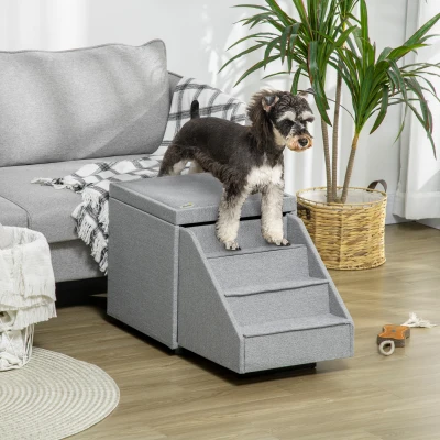 PawHut Dog Steps for Sofa, 4-Tier Pet Stairs for Small Medium Dogs and Cats, with Storage Compartment