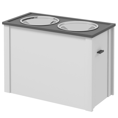PawHut Feeding Station Raised Feeding Bowls 1 Storage Compartment 2 Stainless Steel Food Bowls, 60 x 30 x 42cm, White + Gray