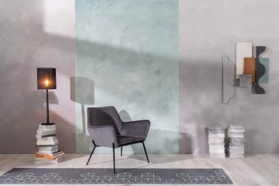 STONES Poltrona in velluto con base in metallo nero, 70x71,5x79cm, antracite