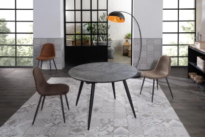 STONES Tavolo allungabile con top in melaminico marmo grigio e base in metallo nero verniciato, 110x110/150x76cm, marmo grigio, nero