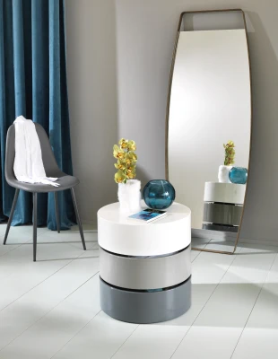 STONES Tavolino in MDF con 3 Ripiani Contenitori Girevoli Laccati, 50x50x50 cm, Bianco e Grigio