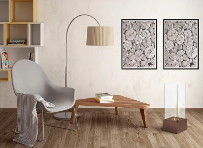 STONES Biocamino da terra in acciaio satinato con bruciatore da 0,7L,  25x25x65cm, ruggine