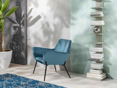 STONES Poltrona in velluto con base in metallo, 70x71,5x79cm, blu