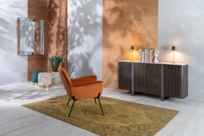 STONES Madia con top in ceramica marmo, struttura in MDF ebano, 4 ante con sistema push&pull, 40x160x85cm, marmo calacatta oro