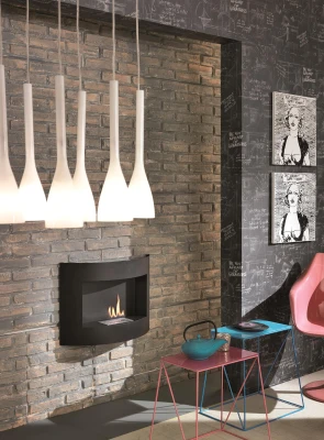 STONES Biocamino da parete con bruciatore da 0,5L, 15.5x63x45cm, nero