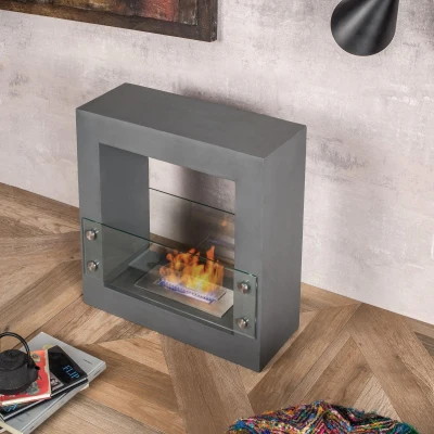 STONES Biocamino da terra in magnesia con bruciatore da 1,5L, 24x60x60cm, grigio cemento