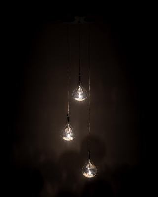 STONES Lampada a sospensione, vetro trasparente, 33x33x133cm, rosa oro