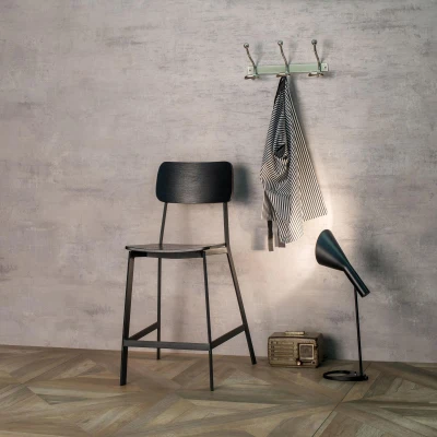STONES Set 2 Sgabelli in legno, seduta e schienale in multistrato, struttura in metallo verniciata, 51x51.5x97cm, nero