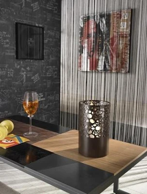 STONES Biocamino da tavolo in metallo verniciato con bruciatore da 0,4L, 16.5x16.5x27cm, marrone scuro