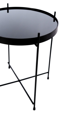STONES Tavolino con top in vetro temperato e struttura in metallo, 38x38x43cm, nero