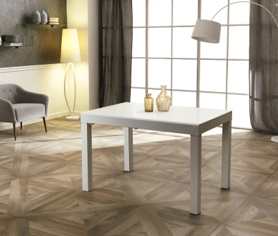 STONES Tavolo Allungabile con Top in Vetro Temperato e Gambe in Metallo, 83x120/175/230/290/350 cm, Bianco