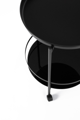 STONES Carrello portabevande, Struttura in metallo, Ripiano in vetro temperato 5mm, 47x46x66.5cm, Nero