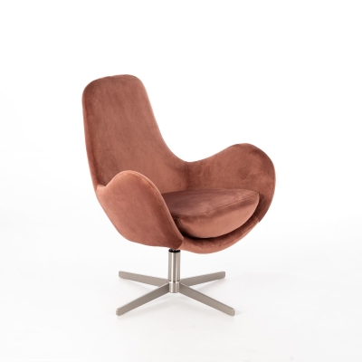 STONES Poltrona con rivestimento in velluto e base cromata girevole, 72x68x85cm, rosa antico