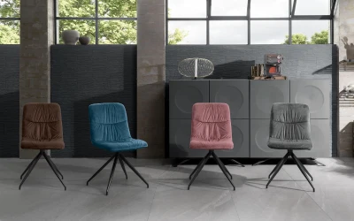 STONES Set 2 Sedie in tessuto con seduta e schienale imbottiti e gambe in metallo, 43x38x86.5cm, grigio scuro