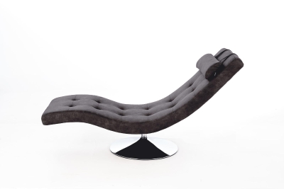 STONES Chaise longue con rivestimento in similpelle e base cromata girevole, 60x180x90cm, grigio vintage