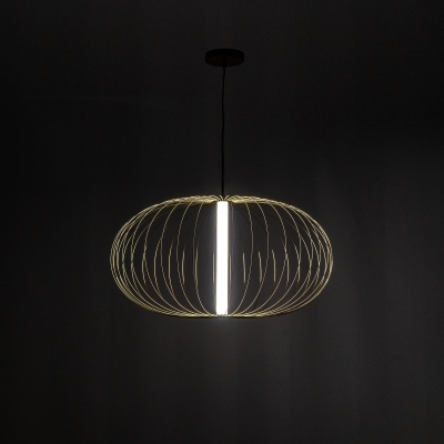 STONES Lampada a sospensione LED con paralume in acciaio e cavo regolabile, 70x70x150cm, ottone lucido