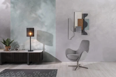 STONES Poltrona girevole con rivestimento in tessuto e base cromata, 72x64x85cm, grigio chiaro