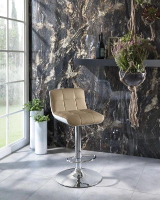 STONES Set 2 Sgabelli in similpelle con struttura in metallo cromato, 36x38.5x83/98cm, tortora