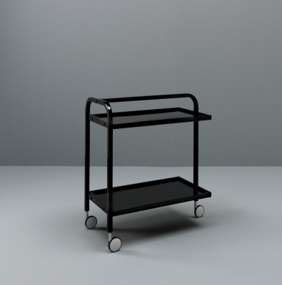 STONES Carrello portabevande con struttura in metallo laccato bianco e 2 piani in MDF, 40x75x80cm, nero