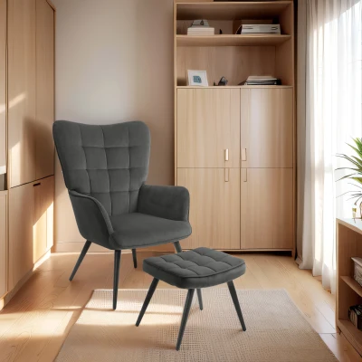 HOMCOM Lounge Chair with Ottoman Chair with Footstool, 2-piece Set, Grey