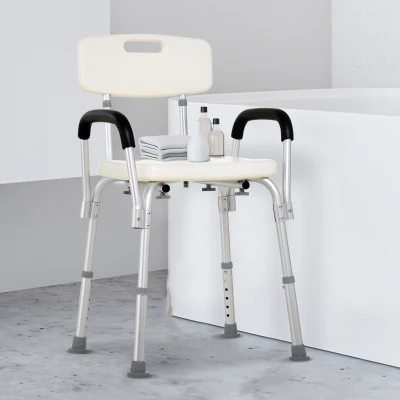 HOMCOM Cadeira para Duche Antiderrapante com Altura Ajustável 47x50x87 cm Branco