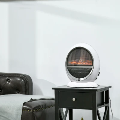 HOMCOM LED Elektrokamin Mini Tisch Standkamin Kaminofen mit Flammeneffekt 1500W ABS-Kunststoff Weiß 30,5 x 18 x 35 cm