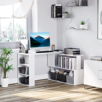 HOMCOM Secretária com Estantes Mesa de escritório 5 Prateleiras 120x110x74cm Branco