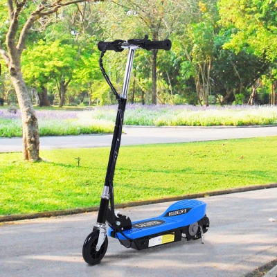 HOMCOM Trotinete Elétrica Dobrável para Crianças e Adolescentes acima de 7 Anos Velocidade de 10km/h Trotinete Elétrica com Guiador Ajustável e Freios Carga Máxima 50kg 78x37x89-95cm Azul