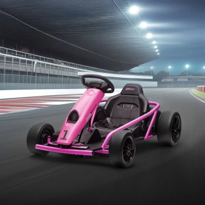 HOMCOM 24V Electric Go Kart for Kids, Drift Ride-On Racing Go Kart with 2 Speeds, for Boys Girls Aged 8-12 Years Old, Pink