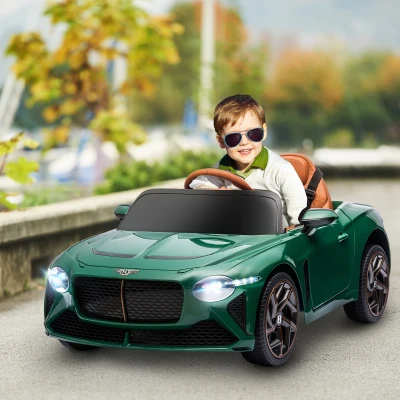 HOMCOM Bentley Bacalar Licensed 12V Kids Electric Car, with Remote Control, Horn, Lights, Music, Suspension Wheels, Green