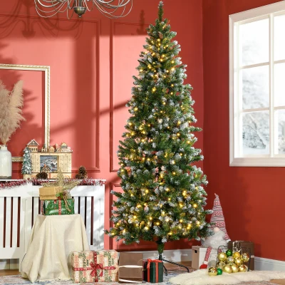 HOMCOM Árvore de Natal Artificial 230 cm com Luzes LED Altura com 1051 Ramos 45 Pinhas e Base Dobrável Ø100x230 cm Verde