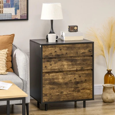 Comoda cu 3 Sertare din PAL in Stil rustic, 60x45x75cm, Maro si negru
