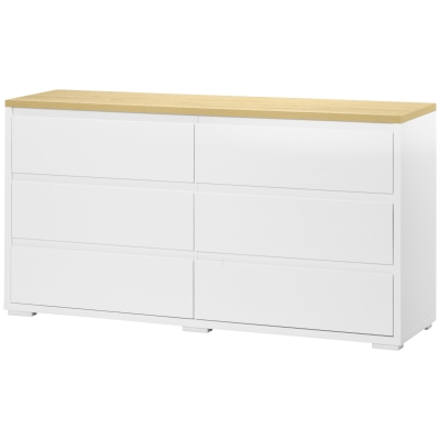 Comoda cu Sertare, Unitate de Organizare a Depozitarii cu 6 Sertare pentru Dormitor, Alb si Natur