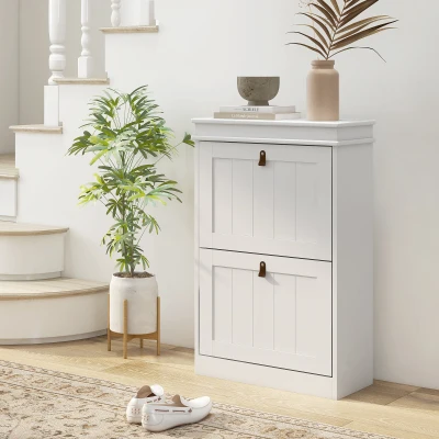 HOMCOM Móvel Sapateira Branco Sapateira Estreita com 2 Portas e Prateleira Ajustável para 10 Pares de Sapatos 54x24x82,5 cm Branco