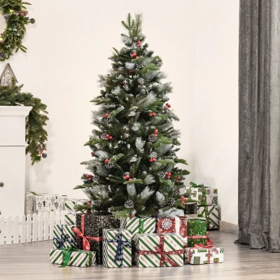 HOMCOM Árbol de Navidad Artificial 150 cm con 440 Ramas 39 Piñas y 39 Bayas Decoración Navideña para Interiores Verde
