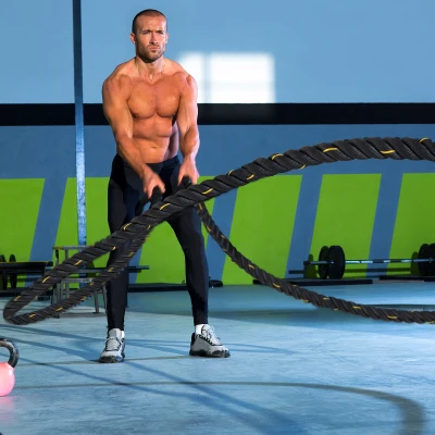 HOMCOM Cuerda de Batalla Ø38 mm Longitud 9 m Battle Rope Formación Battling Power Cuerda Ejercicio Fitness Deporte Poliéster Ultra Resistente Negro