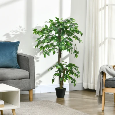 Outsunny Árvore de Chá Artificial 120 cm Planta Artificial com 546 Folhas Musgo e Vaso para Exterior Casa Sala de Estar Escritório Verde