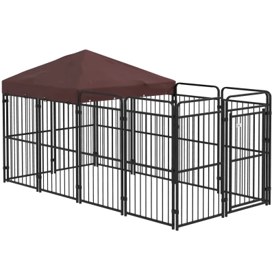 PawHut Recinto per Cani da Esterno in Metallo con Tetto, 282x141x160.5cm, Marrone
