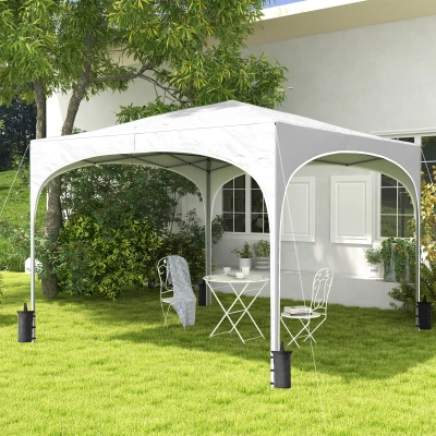 Outsunny Tenda Dobrável 3x3 m Tenda de Jardim com Altura Ajustável Bolsa de Transporte Tecido Anti-UV e Sacos de Areia Branco