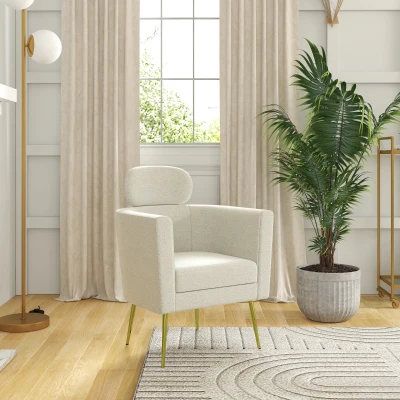 HOMCOM Poltrona Sala de Estar Individual em Borrego com Apoio para a Cabeça e Pés de Metal 71x65x90 cm Creme