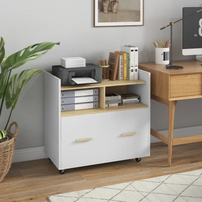 Vinsetto Armário para Escritório Armário para Arquivos com Rodas e Barra Suspensa para Tamanho A4 76x40x75,5 cm Branco e Madeira